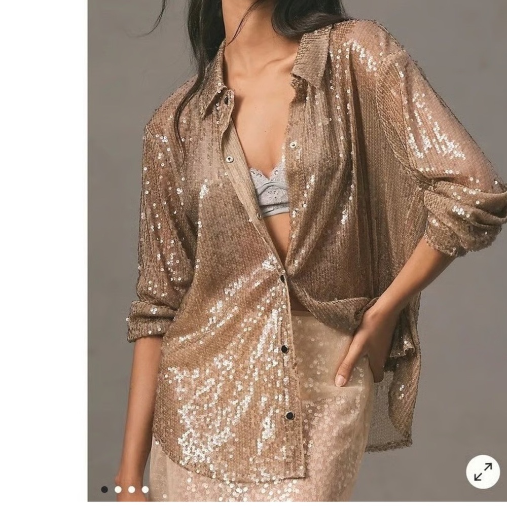 4SI3NNA Gold Sequin Button Down Shirt, size M,new